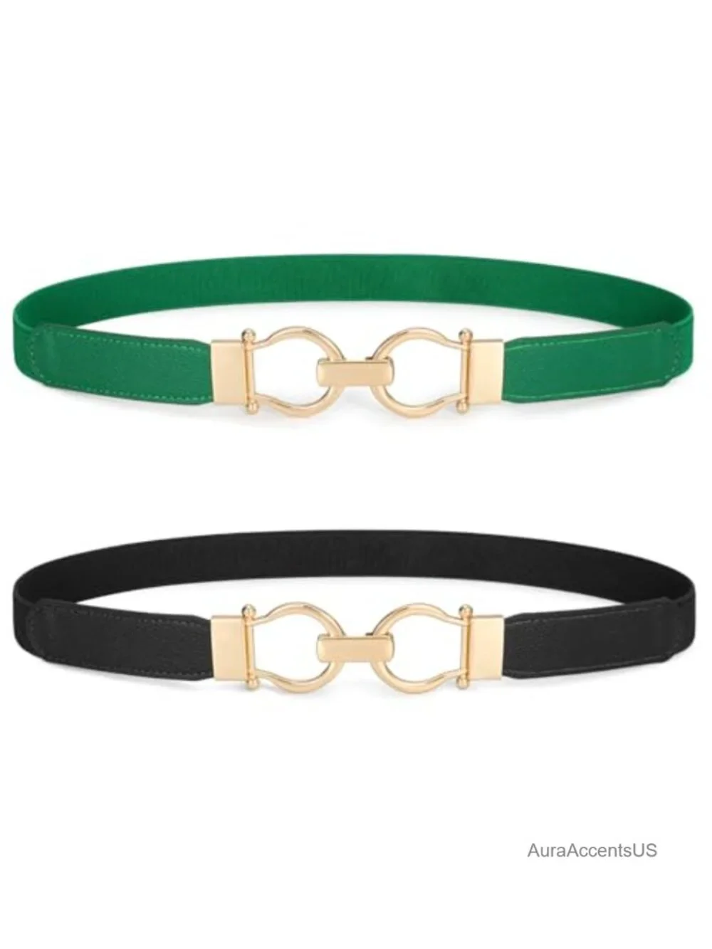2 Pack Skinny Stretch Elastic Belts with Gold Hook Buckle